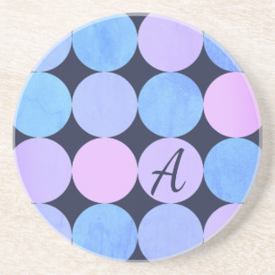 Blauw Paarse & Roze Cirkels Monogram Zandsteen Onderzetter
