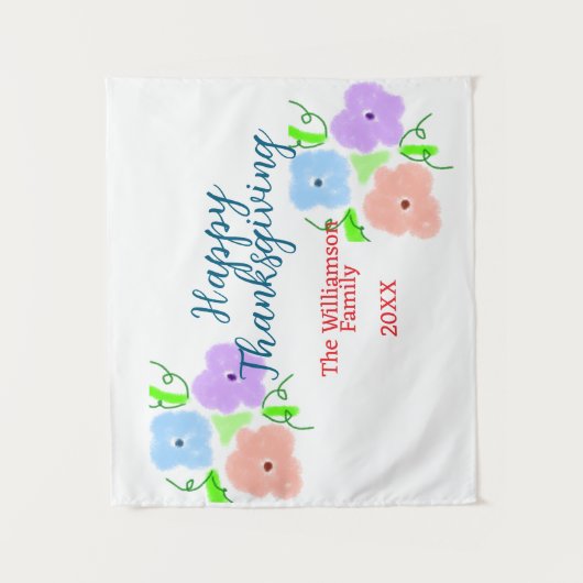 Blauw paarse roze happy thanksgiving add familie n wandkleed (Voorkant)