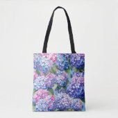 Blauw Paarse Roze Hydrangea Patroon Draagtas (Voorkant)