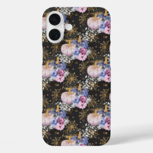 BLAUW PAARSE ROZE WITTE HALLOWEEN POMPOENEN iPhone 16 PLUS HOESJE