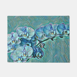 Blauw paarse schattige orchidee bloemen schilderij deurmat