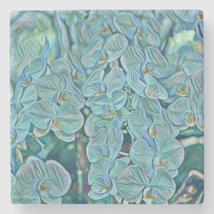 Blauw paarse schattige orchidee bloemen schilderij stenen onderzetter