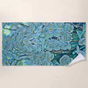 Blauw paarse schattige orchidee bloemen schilderij strandlaken