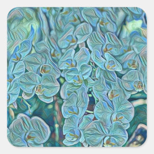 Blauw paarse schattige orchidee bloemen schilderij vierkante sticker