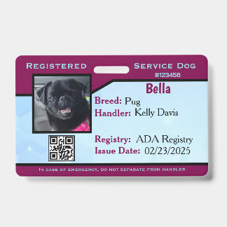 Blauw/Paarse servicehond ID kaart Badge