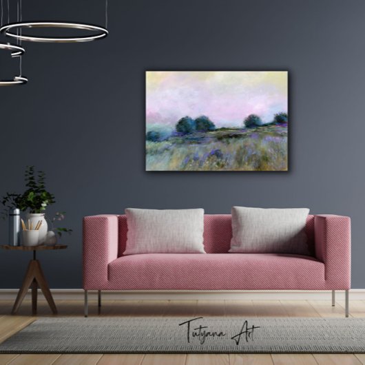 Blauw Paarse weidelandschap Canvas Afdruk