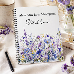 Blauw Paarse Wilde Bloem Watercolor Schetsboek Notitieboek