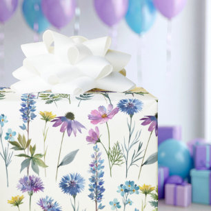 Blauw Paarse Wilde Bloem Waterverf Cadeaupapier