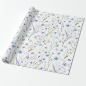 Blauw Paarse Wildflower Bloempatroon Cadeaupapier (Uitgerold)