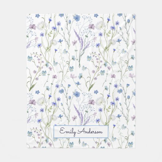 Blauw Paarse Wildflower Bloempatroon Fleece Deken (Voorkant)