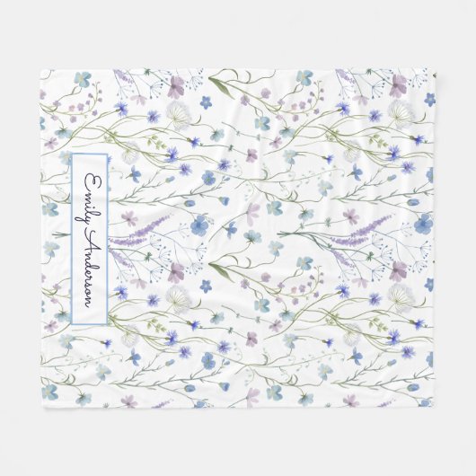 Blauw Paarse Wildflower Bloempatroon Fleece Deken (Voorkant (Horizontaal))