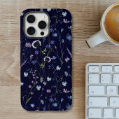 Blauw Paarse Wildflower Bloempatroon iPhone Hoesje