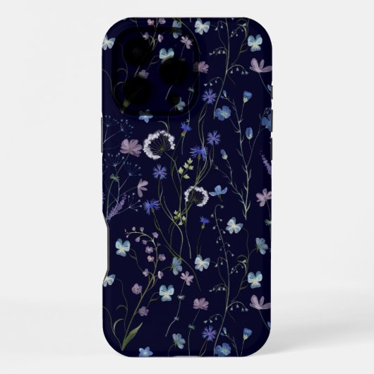 Blauw Paarse Wildflower Bloempatroon iPhone Hoesje (Achterkant)