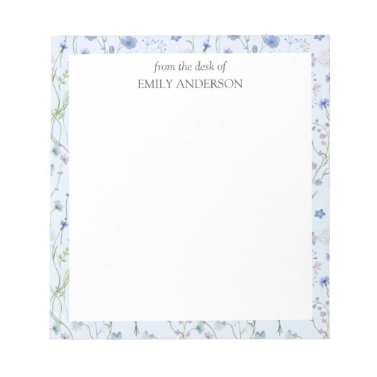 Blauw Paarse  Wildflower Bloempatroon Notitieblok (Voorkant)