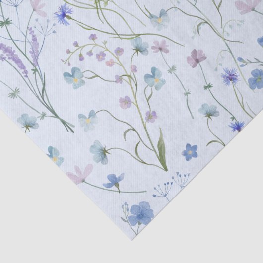 Blauw Paarse  Wildflower Bloempatroon Tissuepapier (Detail)