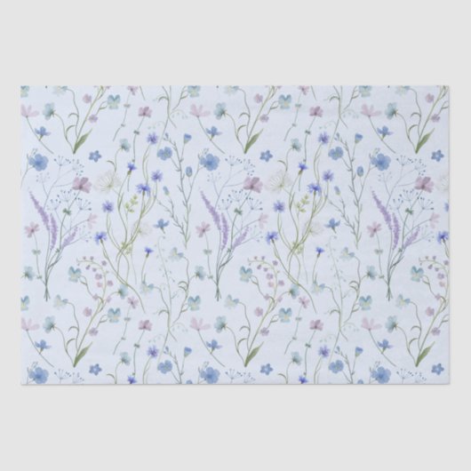 Blauw Paarse Wildflower Bloempatroon Tissuepapier (Voorkant)