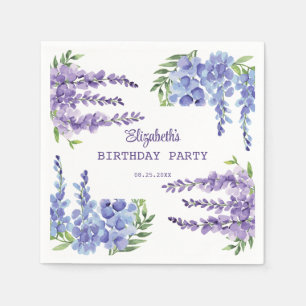 Blauw Paarse Wisteria Bloemengroen Verjaardag Servet