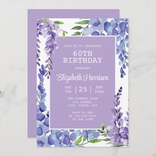 Blauw Paarse Wisteria Floral 60ste verjaardag Kaart (Voorkant / Achterkant)