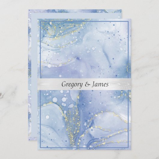 Blauw Paarse Wit Elegant Waterverf Zilver Satijn Kaart (Voorkant / Achterkant)