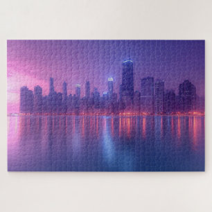 Blauw & Paarse wolkenkrabbers Landscape Legpuzzel