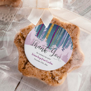 Blauw Paarse Zilveren Sneeuwbos Winter Verjaardag Ronde Sticker