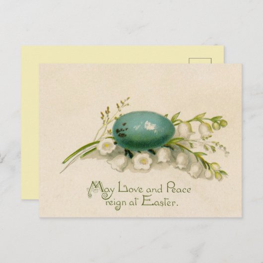 blauw paasei en lelie van het dal briefkaart (Voorkant / Achterkant)