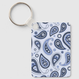 Blauw Paisley Patroon Sleutelhanger