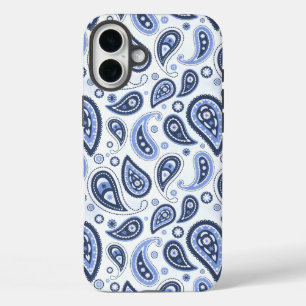 Blauw paisleypatroon iPhone 16 plus hoesje