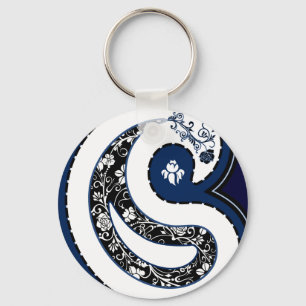 Blauw paisleypatroon  roos sleutelhanger