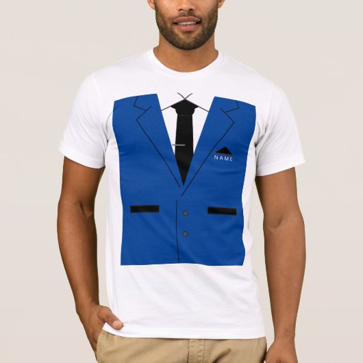Blauw pak met Stropdas Grappig T-shirt Aangepaste (Voorkant)