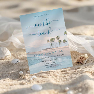 Blauw Palmboom Strand Bruiloft Kaart