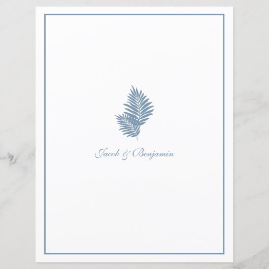 Blauw Palmhuwelijk 8.5x11  Dessert Menu (Achterkant)