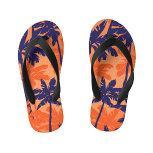 Blauw palmsilhouet, oranje achtergrond kinder teenslippers