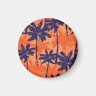 Blauw palmsilhouet, oranje achtergrond magneet