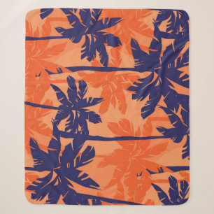 Blauw palmsilhouet, oranje achtergrond sherpa deken