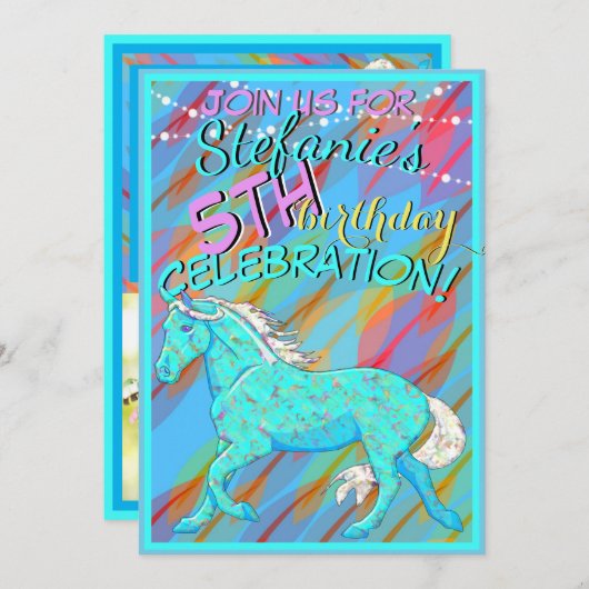 Blauw Palomino Verjaardag (kleurrijke bladeren/pic Kaart (Voorkant / Achterkant)