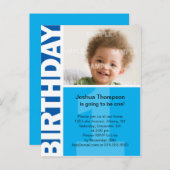 Blauw paneel 1e verjaardag uitnodiging (Voorkant / Achterkant)