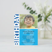 Blauw paneel 3e verjaardag uitnodiging (Staand voorkant)