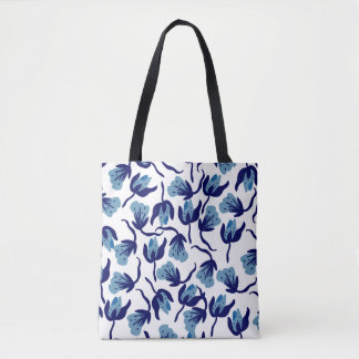 Blauw Pansy Floral: met de hand getekend naadloos. Draagtas