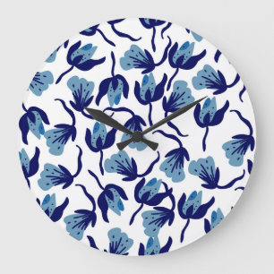 Blauw Pansy Floral: met de hand getekend naadloos. Grote Klok