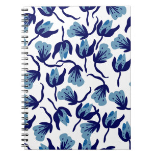 Blauw Pansy Floral: met de hand getekend naadloos. Notitieboek