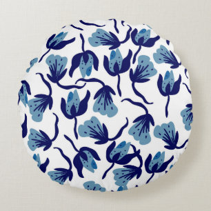 Blauw Pansy Floral: met de hand getekend naadloos. Rond Kussen