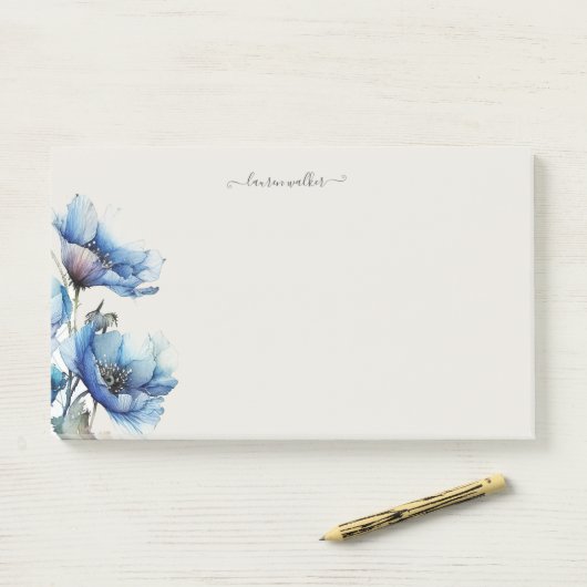 Blauw Papaver Floral Monogram Post-it® Notes (Op bureau)