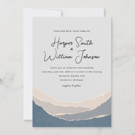 blauw papier bergt huwelijksuitnodiging kaart (Voorkant)