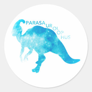 Blauw Parasaurolophus - Kies achtergrondkleur Ronde Sticker