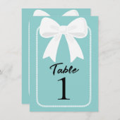 Blauw Parels met Witte Bogen Coquette Tafelnummer (Voorkant / Achterkant)