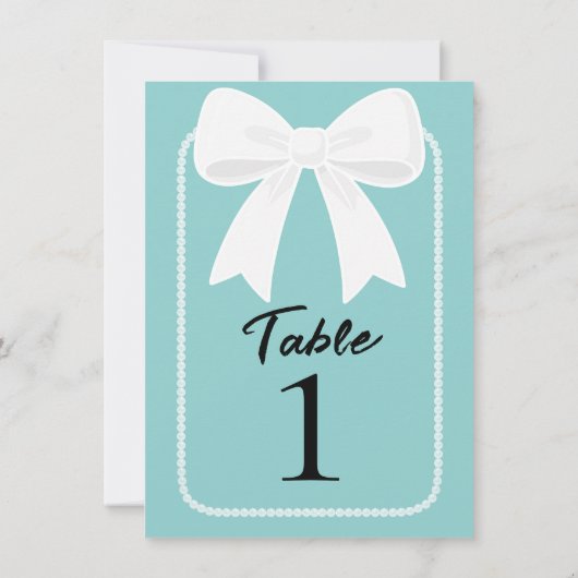 Blauw Parels met Witte Bogen Coquette Tafelnummer (Achterkant)