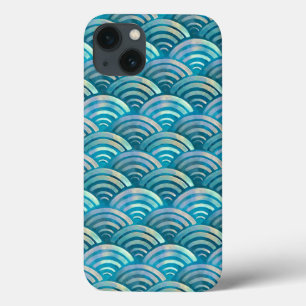 Blauw parelvisschaalpatroon iPhone 13 hoesje
