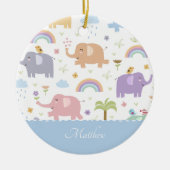 Blauw pastel Elephant Pattern Little Boy Kerstmis Keramisch Ornament (Voorkant)