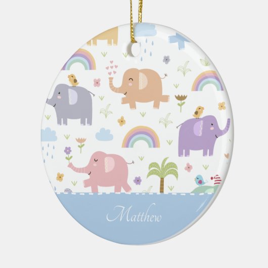 Blauw pastel Elephant Pattern Little Boy Kerstmis Keramisch Ornament (Links)